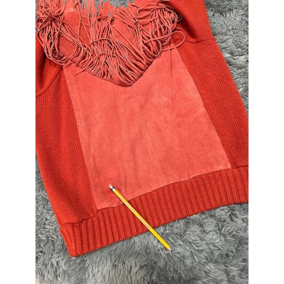 Pioneer Wear Sweater LARGE Cowgirl Cowboy Carter Fringe Suede Orange VTG 70s 80s - Picture 9 of 12